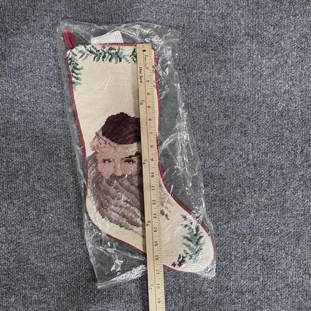 Wool Needlepoint Christmas Stocking 15x22 Santa Claus Face Red Backing Holiday - Picture 6 of 7